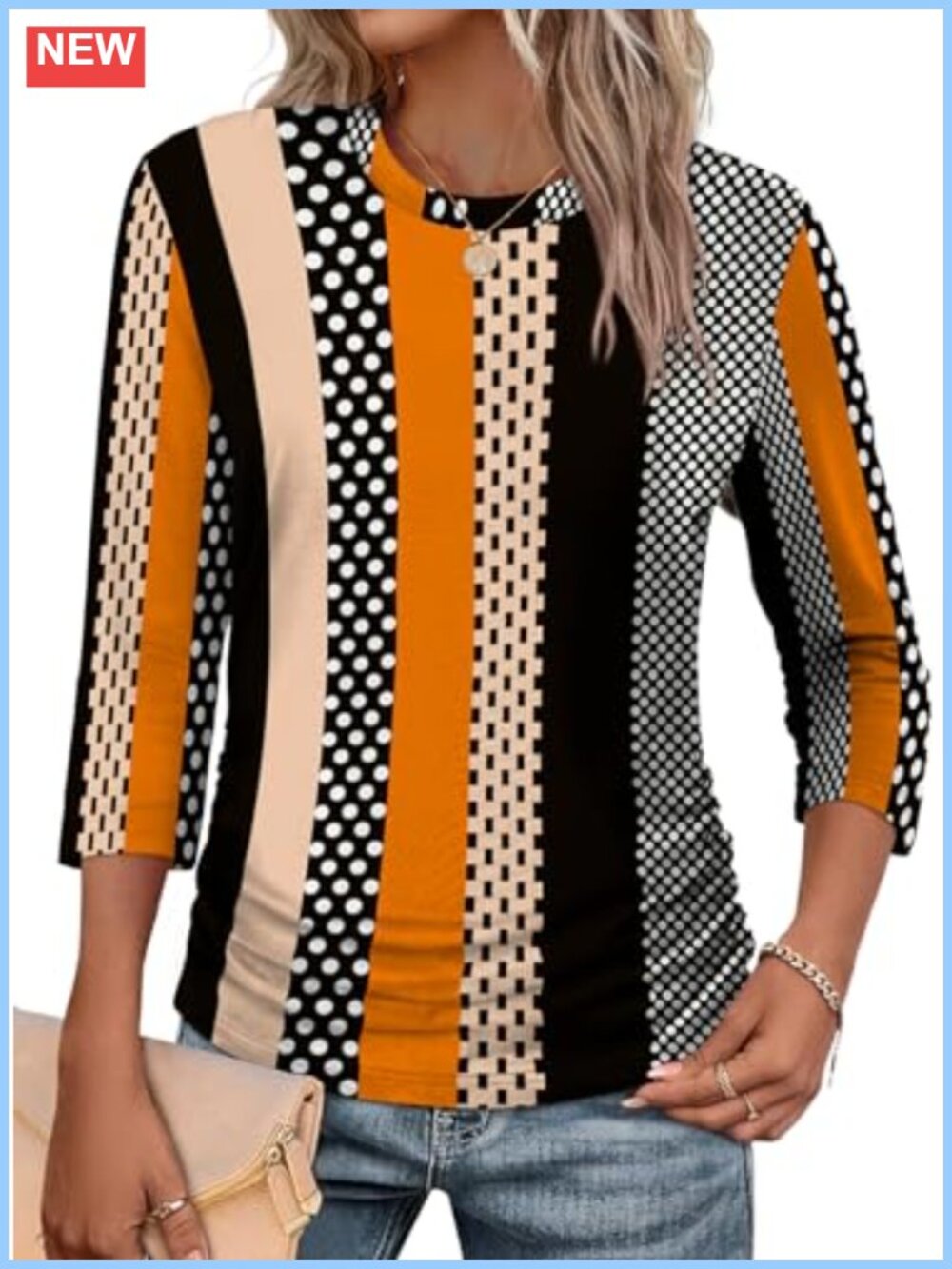 Womens 3/4 Sleeve Ruched Crewneck Blouse Business Casual Summer Top